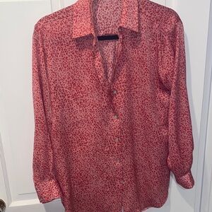 Zara Red Leopard Print Button-Up Blouse